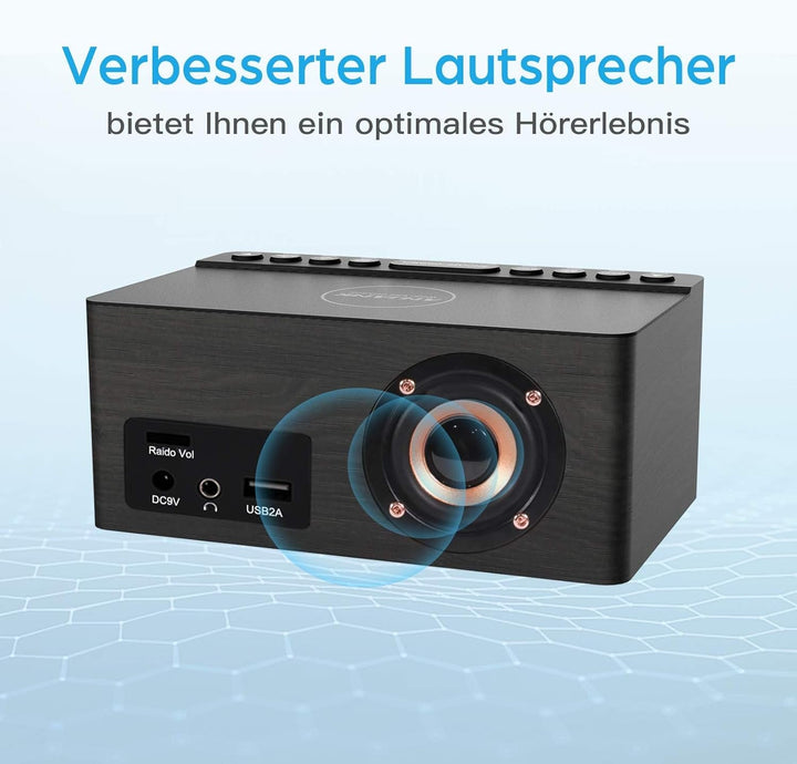 ANJANK Radio wecker Digital mit kabelloses Laden,10W Fast Wireless Charger for iPhone/Android Phone,