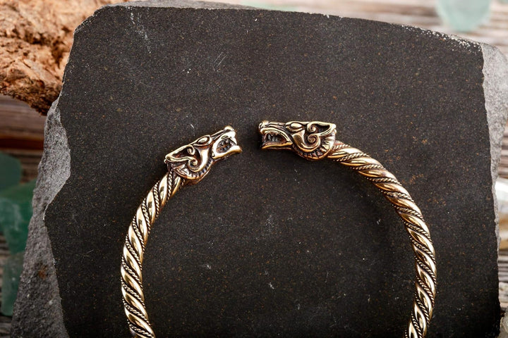 Windalf Wikinger Bronze Armreif DRACON 7 cm gekordelter Drachen Armschmuck Handgeschmiedet