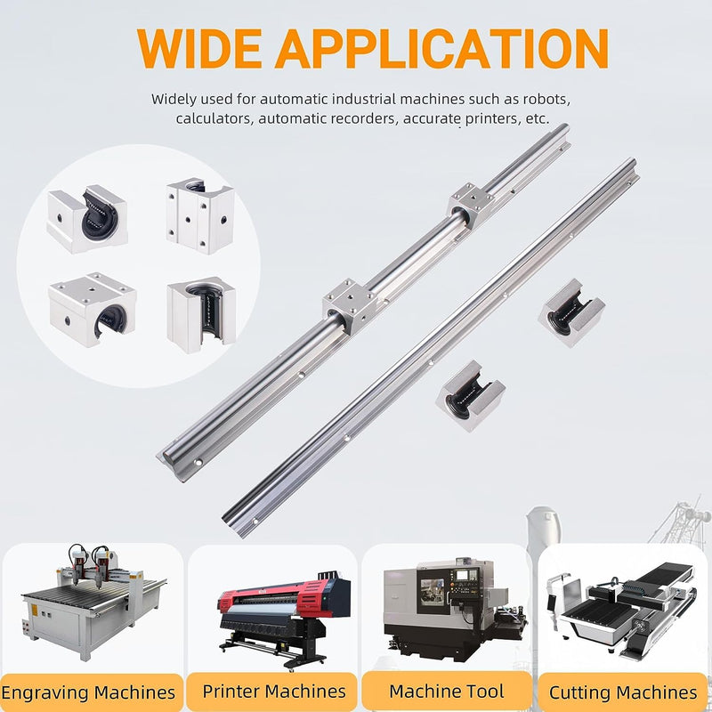 CNCYEAH 4 Stück Linearführung SBR16-600mm Linearlager-Gleitset mit 4 Linearführungswellen und 8 SBR1