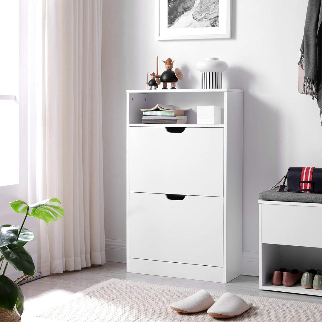 EGGREE Schuhschrank 2 Klappen, Schuhkipper, Schuhregal, Schuhaufbewahrung, offenes Fach, Trennwand v