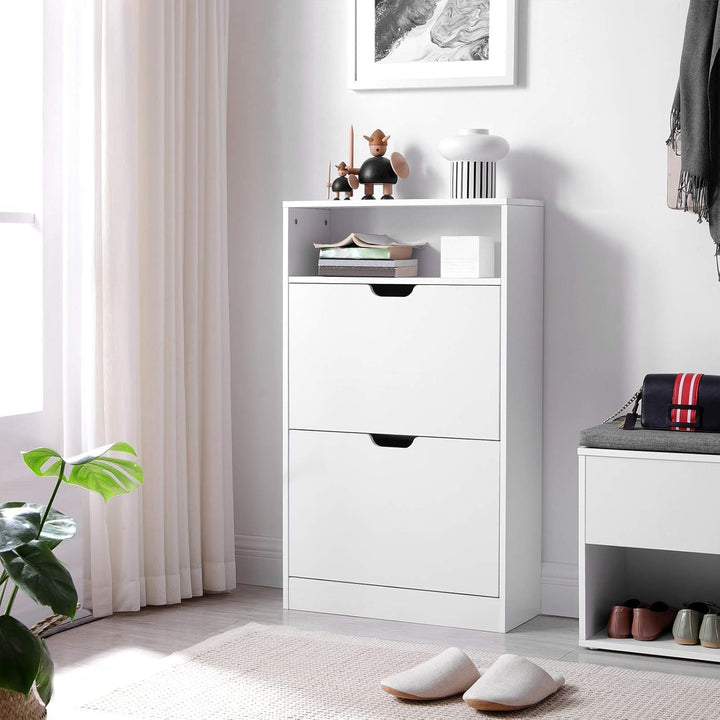 EGGREE Schuhschrank 2 Klappen, Schuhkipper, Schuhregal, Schuhaufbewahrung, offenes Fach, Trennwand v