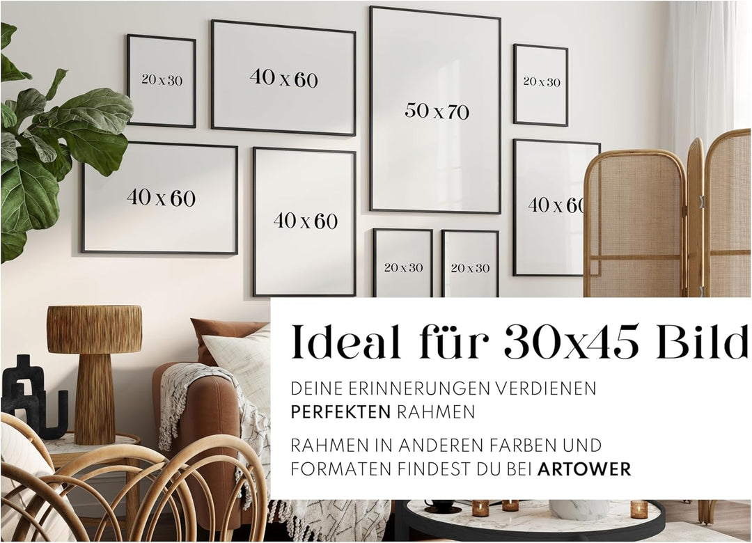 Artower® Bilderrahmen für 30 x 45 cm Schwarz Holz Dünner Rahmen | Posterrahmen Gross Vintage Collage