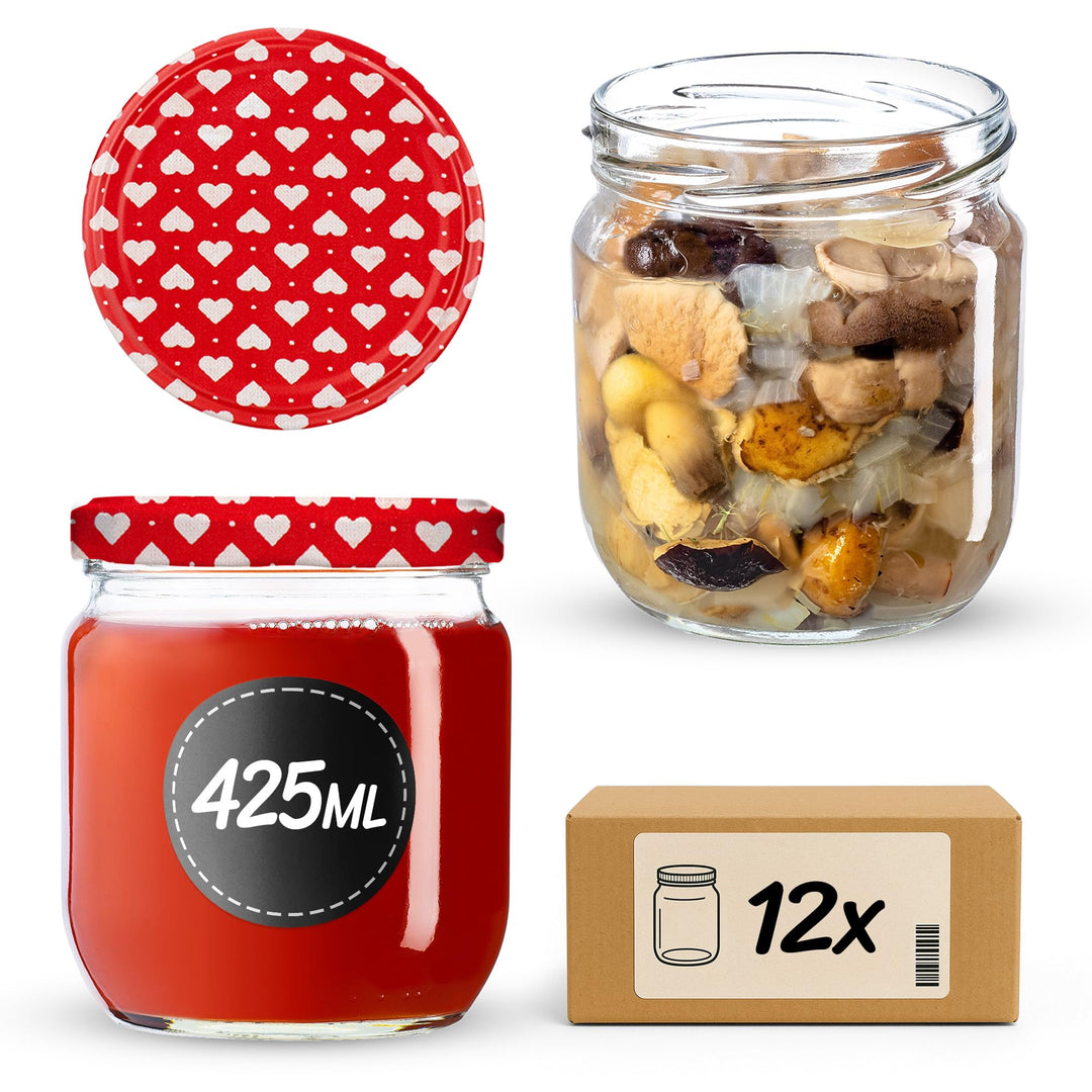 KADAX 12er Set Einmachgläser 425ml TO82 Herz, Sturzgläser Mason Jar mit Schraubdeckel, Luftdichte Tw