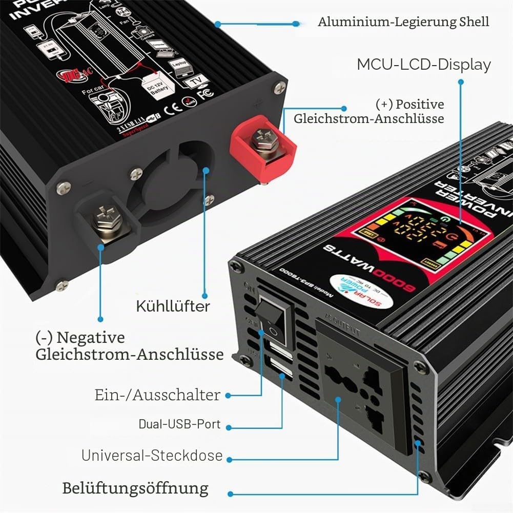 Grid-Tie Inverter 6000 W DC 12 V auf AC 110 V Auto Spannungswandler Ladegerät Adapter Dual USB