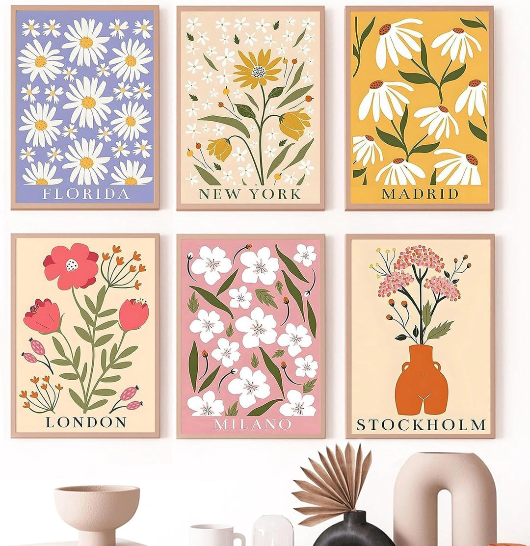 JATOK 6 Stück Malen Nach Zahlen Erwachsene, DIY Blumen für Anfänger, Handgemalt Ölgemälde Leinwand K