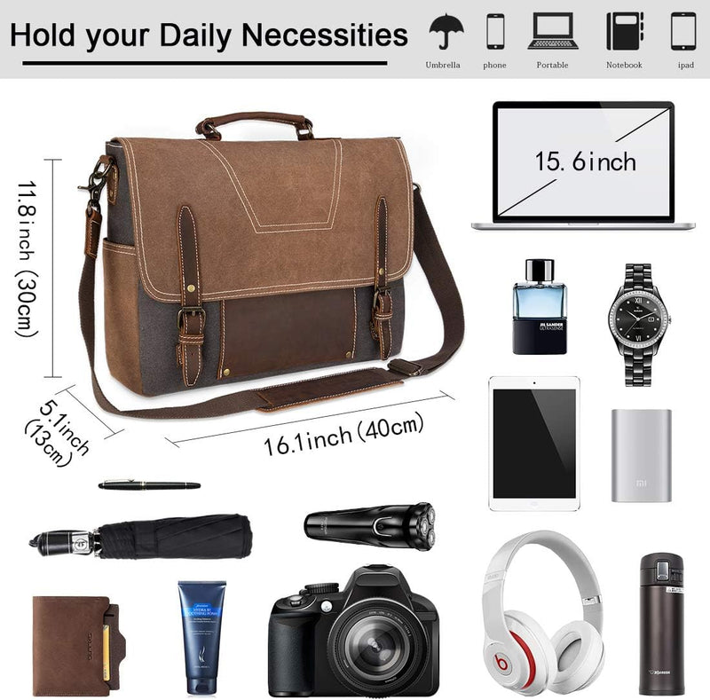 NEWHEY Umhängetasche Herren Aktentasche laptoptasche Leder Wasserdichte Canvas Messenger Bag Arbeits