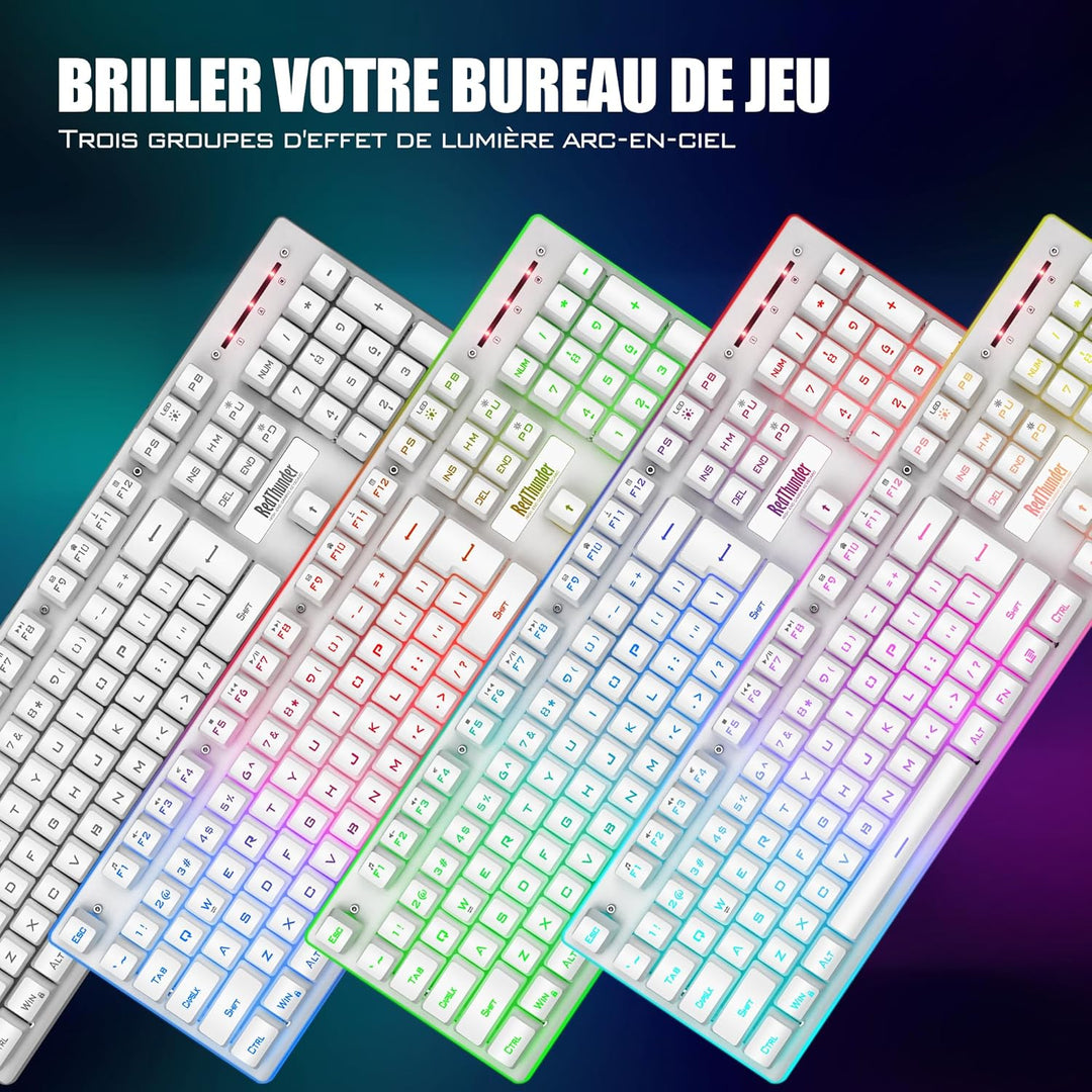 RedThunder K10 Set mit Tastatur und Maus, kabellos, Gaming-Tastatur, Hintergrundbeleuchtung, französ