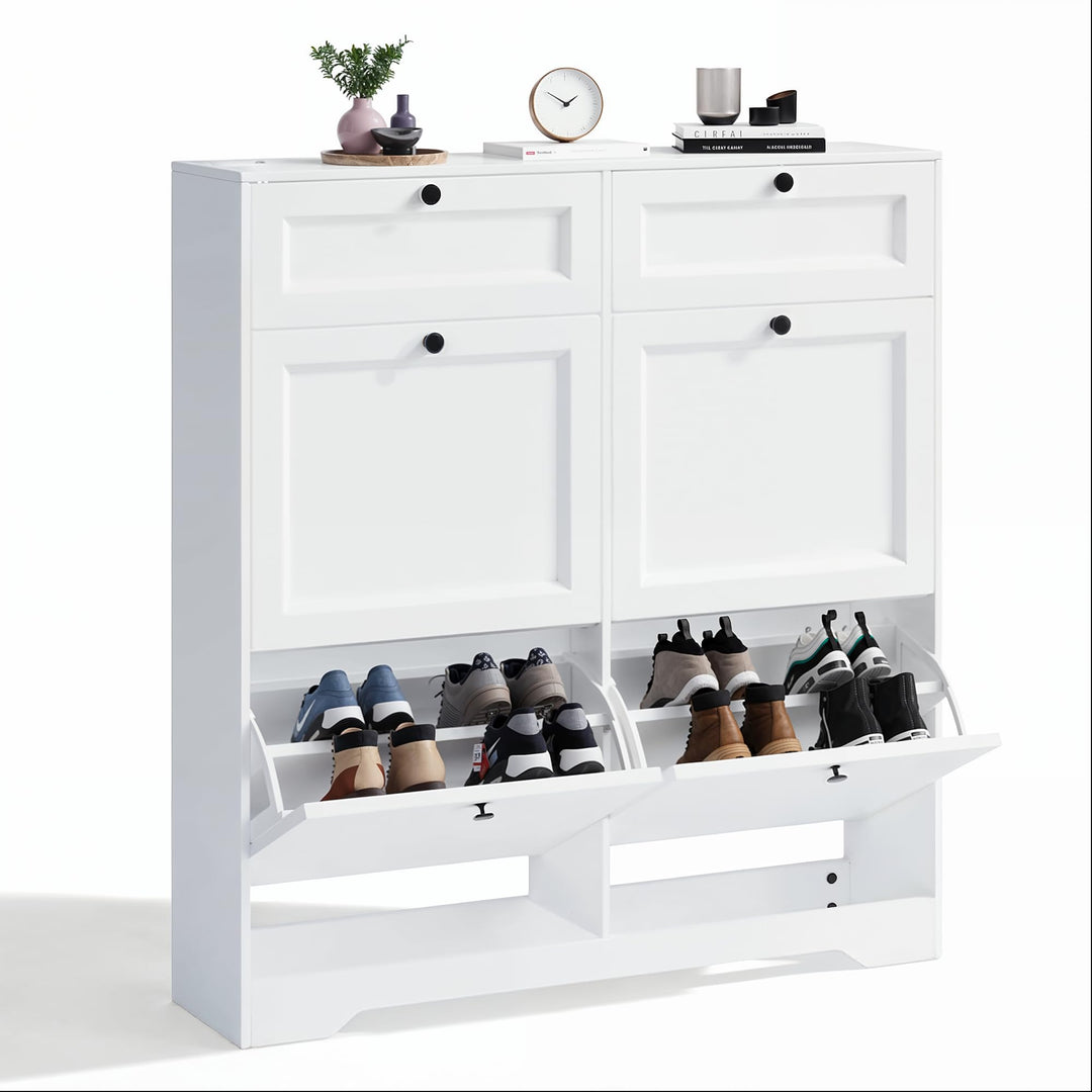 Xbro Schuhschrank mit Schublade und 4 Klappen, Schuhkipper Schmal, Schuhregal für 20–24 Paar Schuhe,