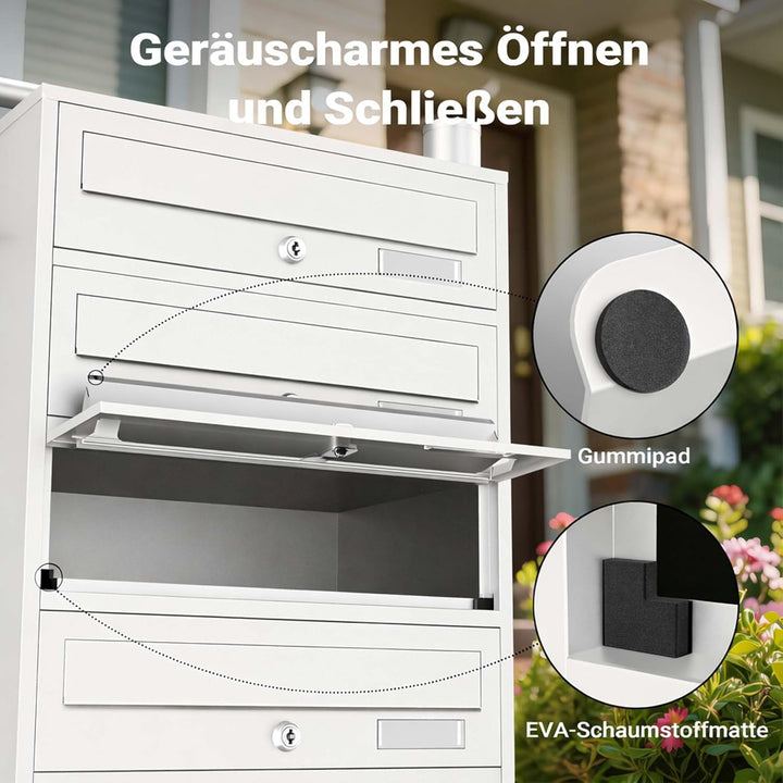 Wiltec 5er Briefkastenanlage weiss 270 x 513 x 1500 mm, Standbriefkasten mit 5 Fächern, Schlüssel un