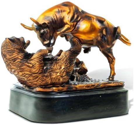 Bronze Electroplated Resin Bull & Bear Sculpture Statue 10" W X 9.5" H by BullMarketGifts, Bronze