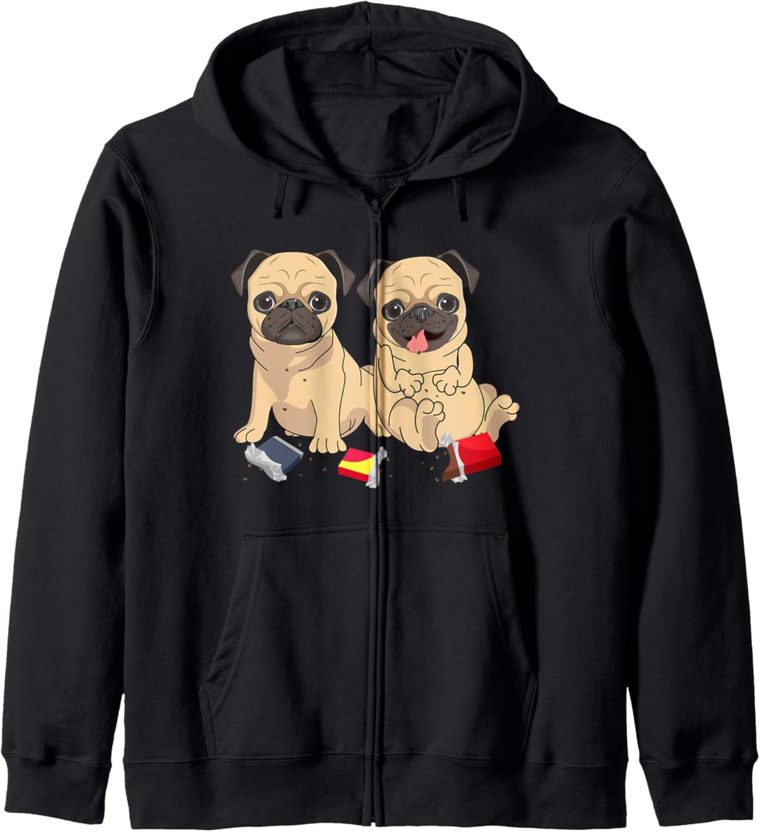 Lustiger Mops Hund Welpe isst die Schokolade, Geschenk Kapuzenjacke