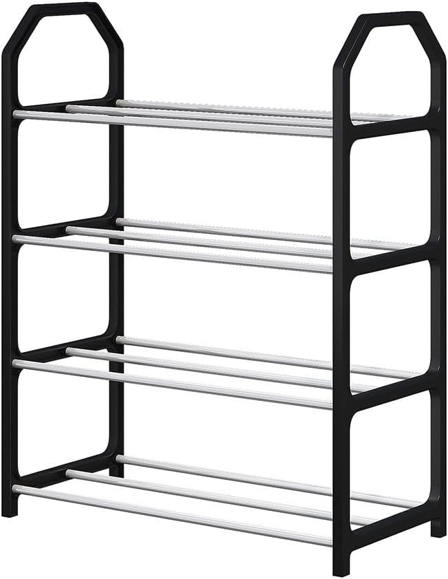 Schuhregal aus Metall, kompaktes und vertikales Design, stabile Metallkonstruktion, schwarzes Finish