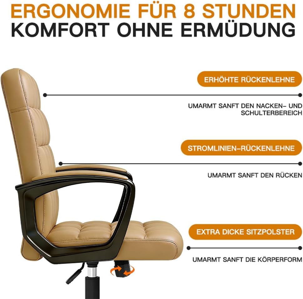 Leder Ergonomische Schreibtischstuhl-Bürostuhl, 360 ° Schwenk Mit Hoher Dichte, Höhepunkt, Höhe Eins
