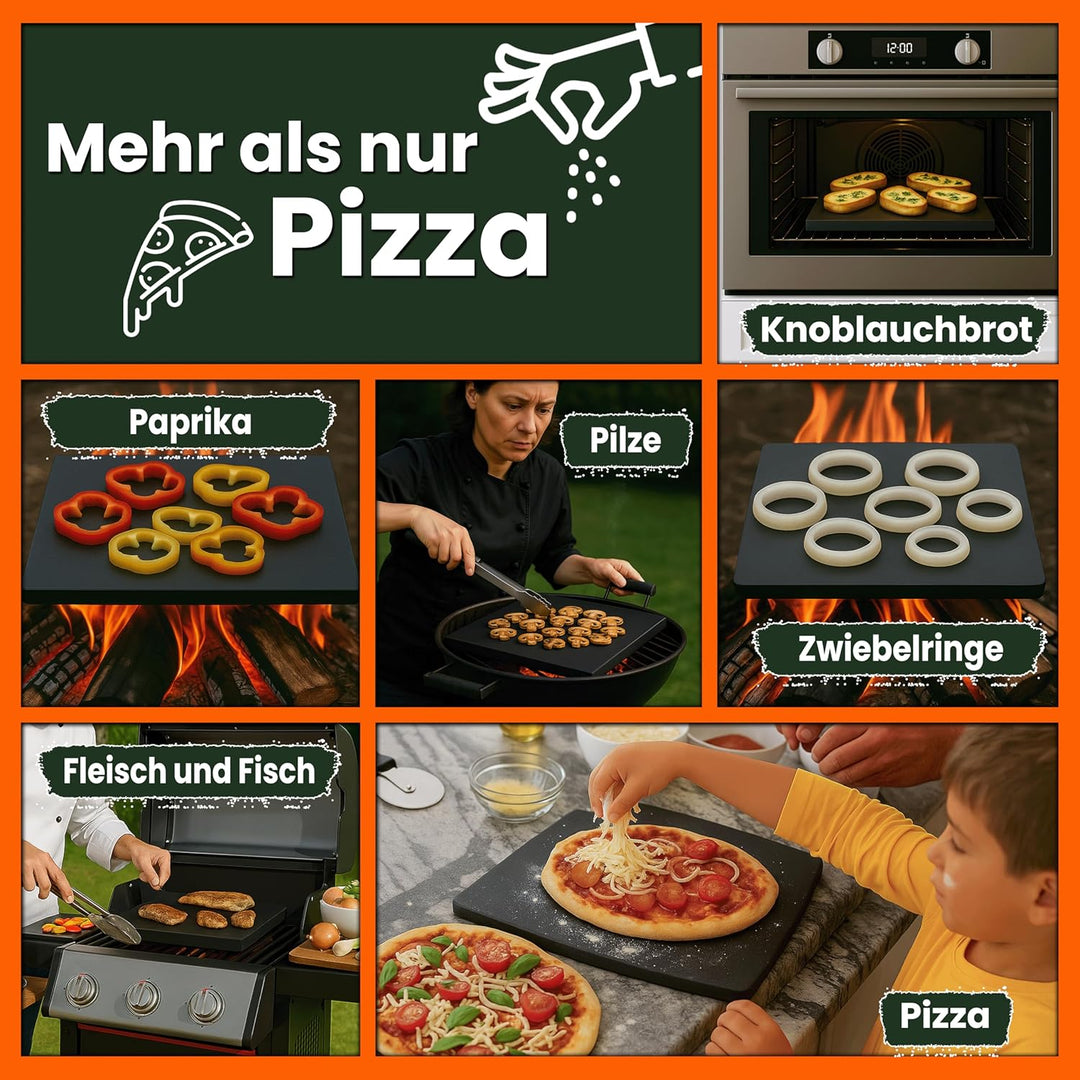 Pizzastein, Brotbackstein aus glasiertem Cordierit 375x295x19mm mit Holzschieber 46x30cm