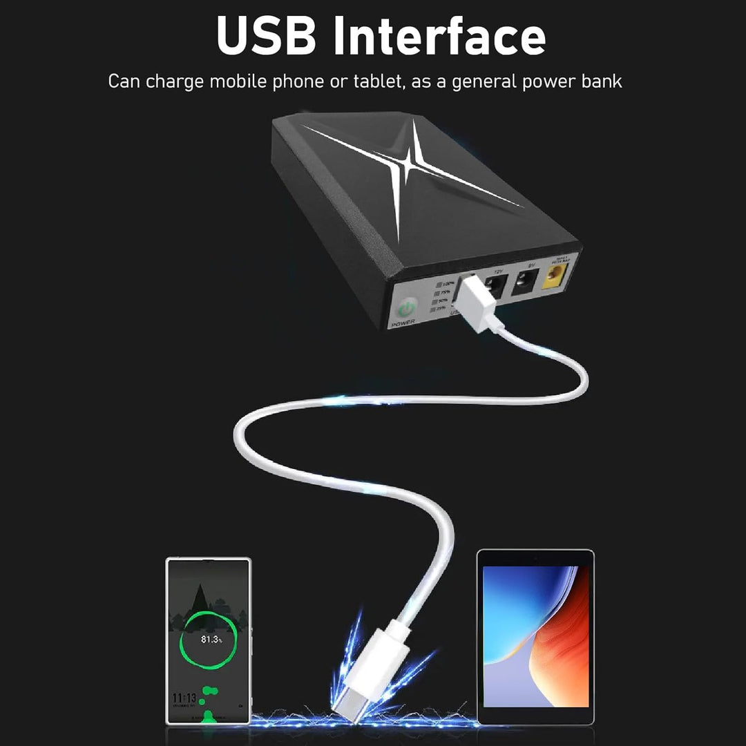 Mini-USV-Batterie-Backup mit 2 DC-Ausgangsschnittstellen, DC 12V/2A 8800mAh Standby-USV-System, Unte
