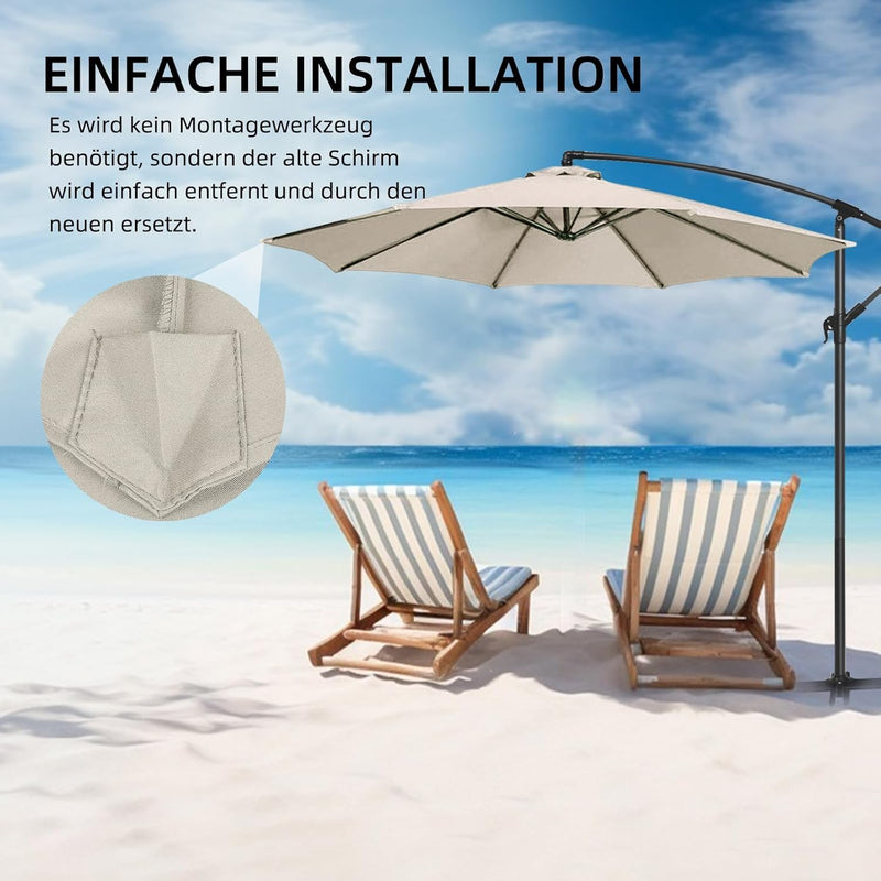 MENAYODA Sonnenschirm Ersatzbezug, Terrassenschirm Ersatzdach, 3 m Wasserdicht, Langlebig Sonnenschi
