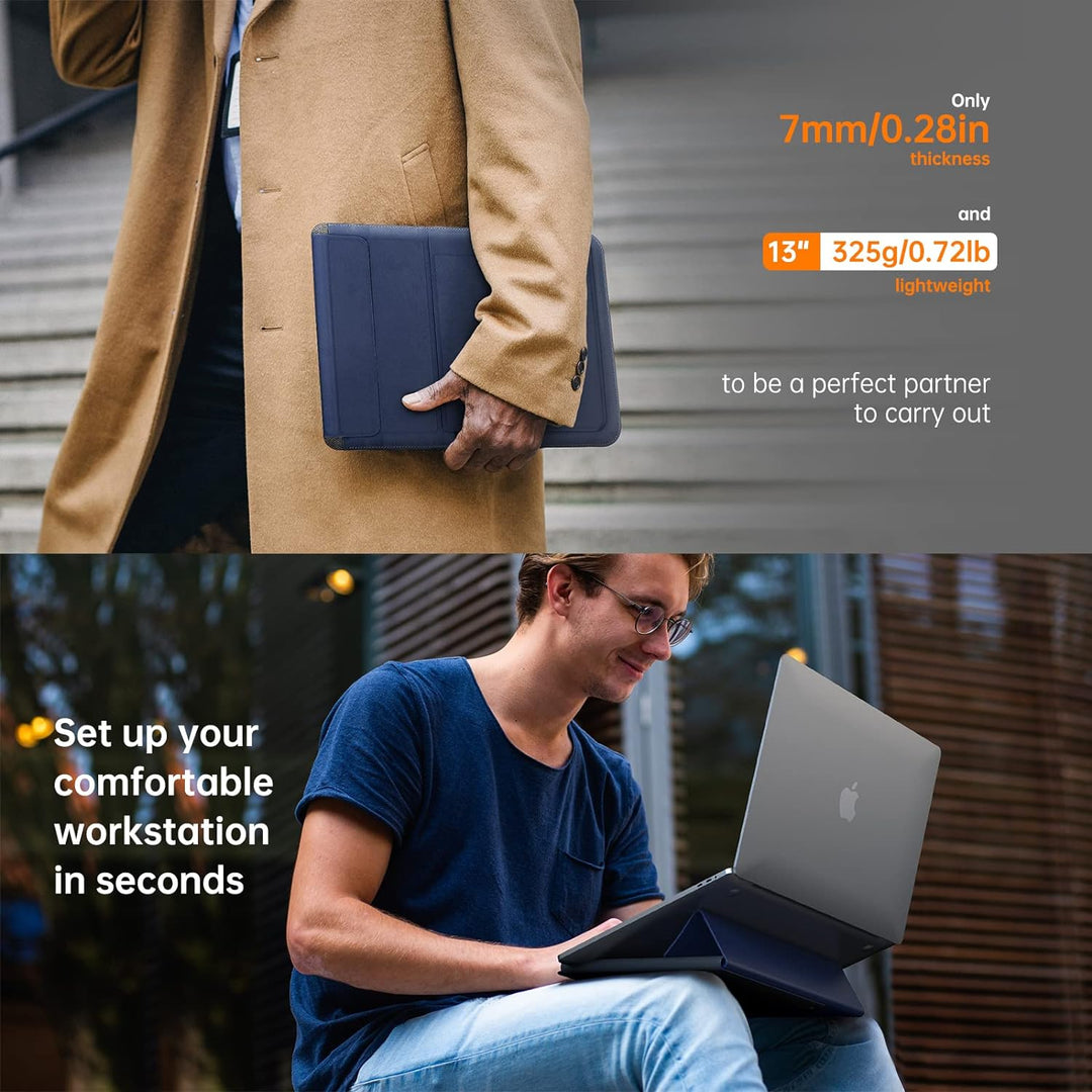 NOVOO RT13 4-in-1 Laptop-Schutzhülle für Leder, wasserdicht, ergonomische Ständer, Kartenfächer, Mau