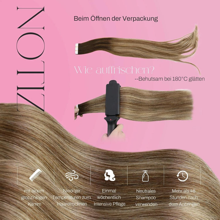 Moresoo Tape in Extensions Echthaar Blonde Haarextension Echthaar Tape Dunkelbraun bis Hellbraun mit