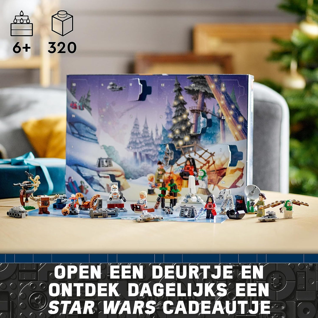 LEGO 75366 Star Wars Adventskalender 2023, Weihnachtskalender mit 24 Geschenken, darunter 9 Figuren,