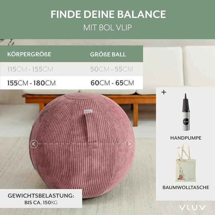 VLUV® BOL VLIP Sitzball Büro Ergonomisch [Atmungsaktiv mit Tragegriff und Wegrollschutz] Waschbarer