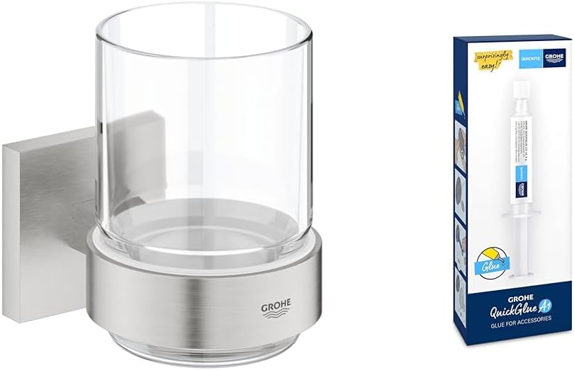 GROHE Start Cube - Glas mit Halter (verdeckte Befestigung, Material: Glas/Metall), supersteel, 41097