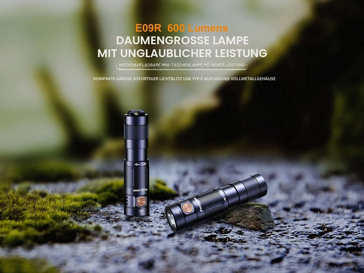Fenix E09R 600 Lumen USB-C wiederaufladbare EDC Schlüsselanhänger Taschenlampe mit LumenTac Organize