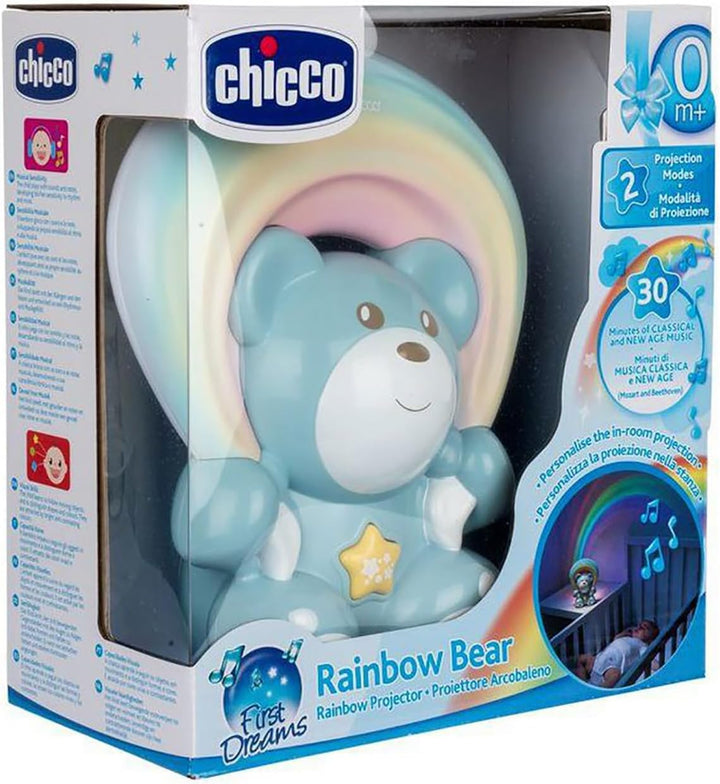 Chicco Regenbogenbär Musikprojektor, Baby&Kleinkind Nachtlicht, Teddybär mit entspannender Musik und
