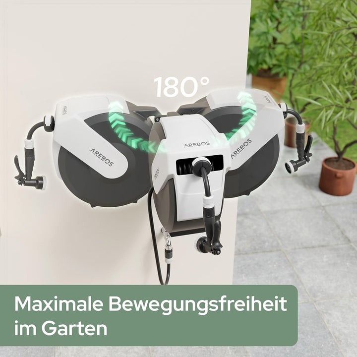 Arebos Schlauchtrommel Schlauchrolle Gartenschlauchaufroller 35 m | Wandschlauchbox automatisch | Wa