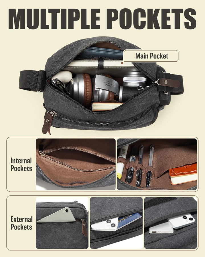 Umhängetaschen Herren aus Canvas, Vintage Canvas Messenger Bag, Laptoptasche 15.6 Zoll Arbeitstasche