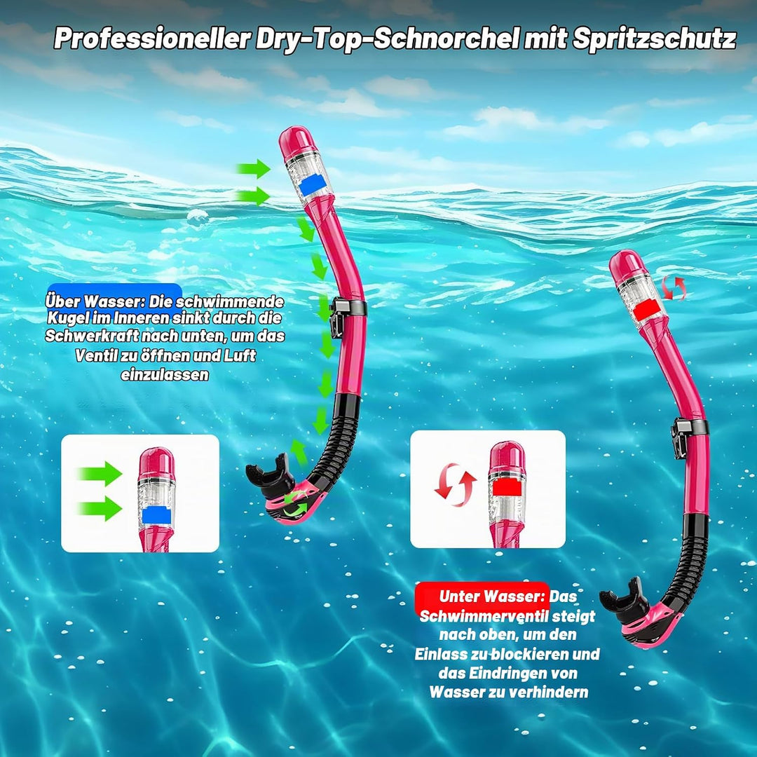 Schnorchelset Erwachsene,Taucherbrille Erwachsene mit Dry Schnorchel, wasserdichte Tauchmaske Anti-F