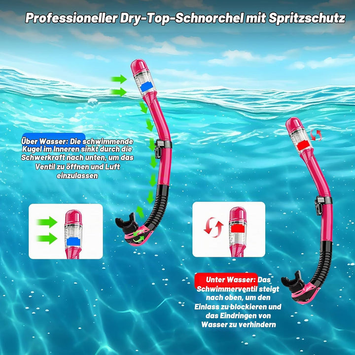 Schnorchelset Erwachsene,Taucherbrille Erwachsene mit Dry Schnorchel, wasserdichte Tauchmaske Anti-F