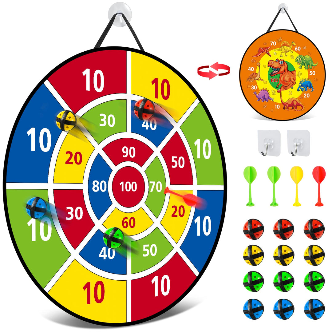 Dartscheibe für Kinder - 26 inches, Montessori Spielzeug Dinosaurier Thema Dart Board mit 12 Bällen