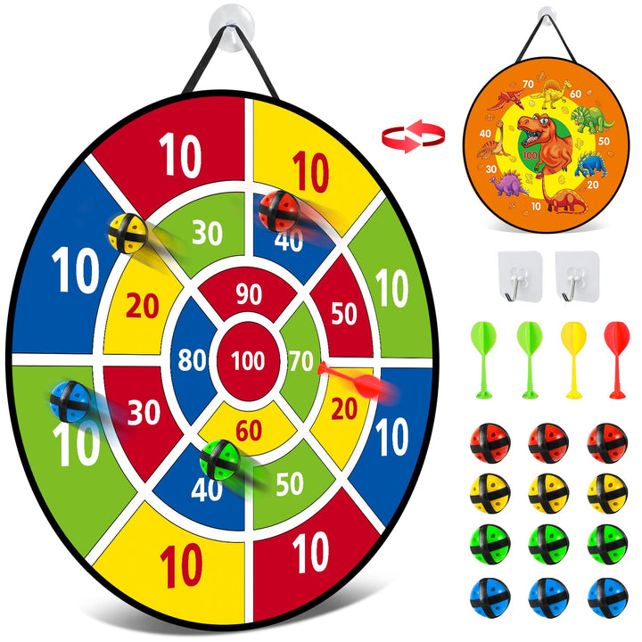 Dartscheibe für Kinder - 26 inches, Montessori Spielzeug Dinosaurier Thema Dart Board mit 12 Bällen