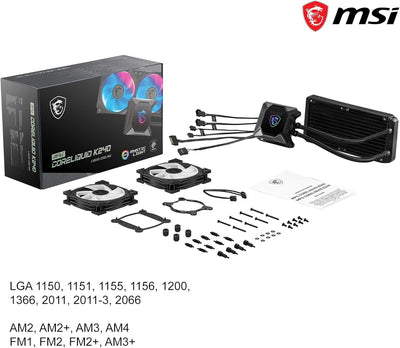 MSI MAG CORELIQUID K240 CPU-Wasserkühlung (240 mm, 2 Lüfter, Intel 115x/1200, AMD AM4/AM3+/TR4, schw