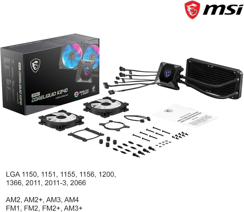 MSI MAG CORELIQUID K240 CPU-Wasserkühlung (240 mm, 2 Lüfter, Intel 115x/1200, AMD AM4/AM3+/TR4, schw