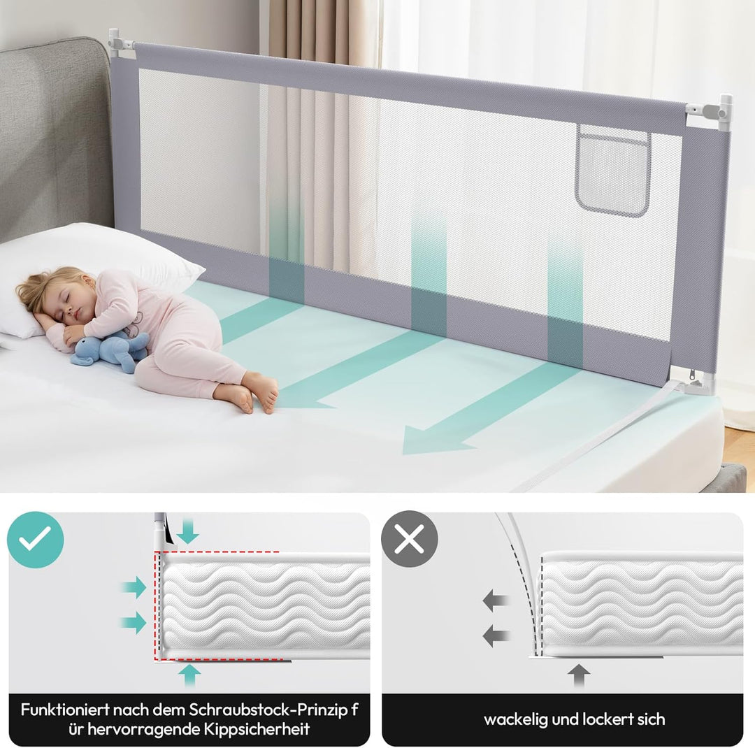 Julrrimg Bettgitter Rausfallschutz Bett 180cm - Rausfallschutz Boxspringbett Höhenverstellbar in 30