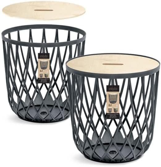 BirnePower Beistelltisch Couchtisch Korbtisch Kaffeetisch mit Holzplatte aus Bambus Tisch Aufbewarun