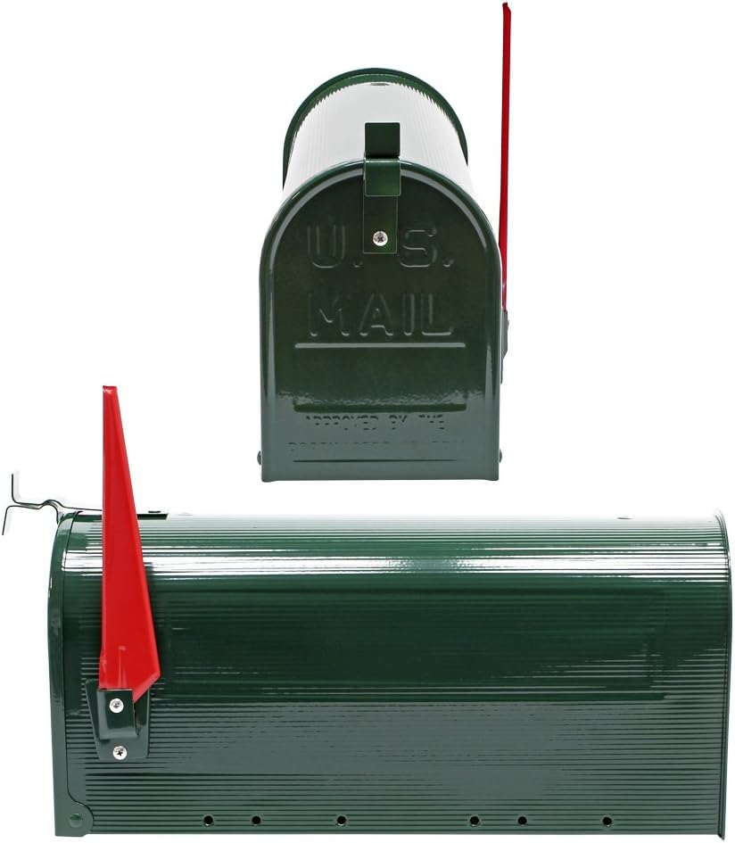 Wiltec Set US Mailbox grün 180 x 220 x 480 mm, amerikanischer Briefkasten mit Fahne, Standbriefkaste
