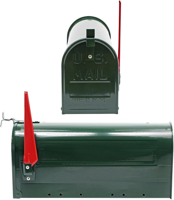 Wiltec Set US Mailbox grün 180 x 220 x 480 mm, amerikanischer Briefkasten mit Fahne, Standbriefkaste