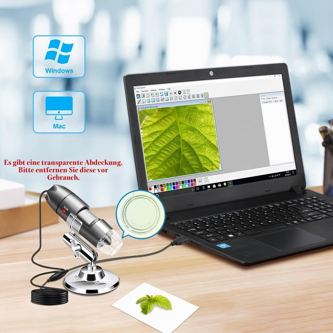 Cainda USB-Mikroskop-Kamera, 40 x bis 1000 x, digitales Mikroskop mit Metallständer und Tragetasche,