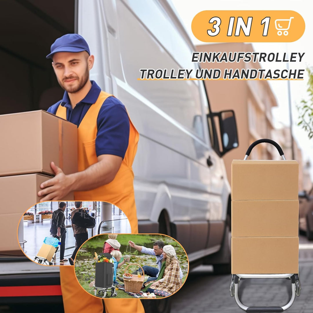 Einkaufstrolley Klappbar mit 56L Kapazität und Belastbar bis 50kg, 2 in 1 Multifunktions Mutige Alum