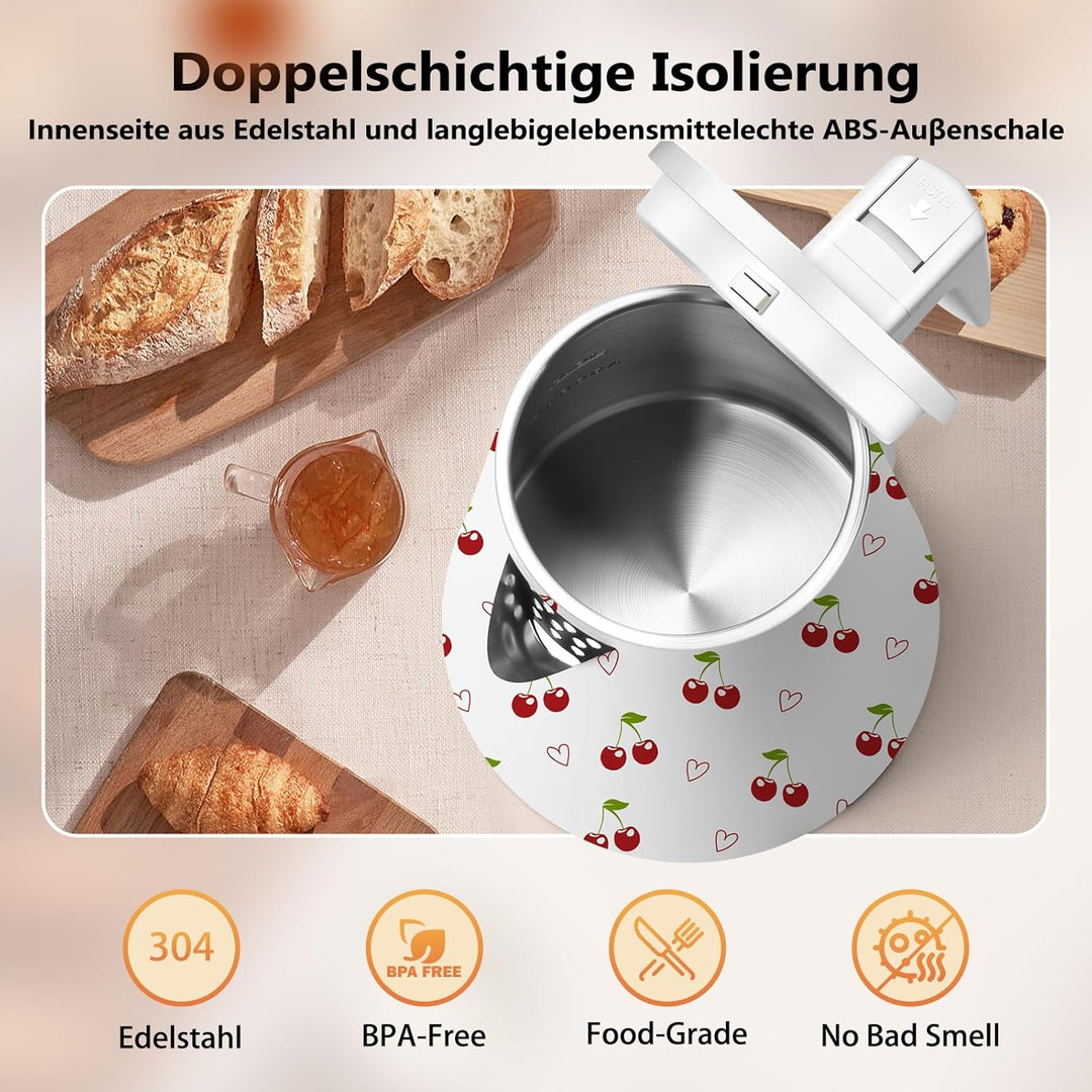 1,2L Kabelloser Edelstahl Wasserkocher – BPA-frei, 1000W Schnellkochender Teekocher, Metall Design,