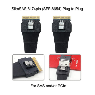 NFHK PCI-E Slimline SAS 4.0 SFF-8654 8i 74pin Host auf SFF-8654 74pin Slim SAS Target Kabel 50cm SFF