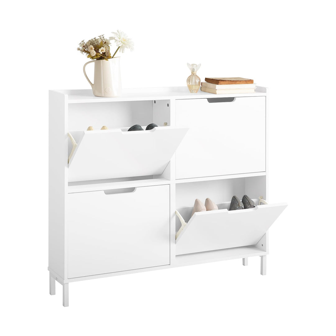 SoBuy Schuhschrank schmal mit 4 Klappen platzsparender Schuhkipper Hoch Kommode mit 4 Ablagen Schuhr
