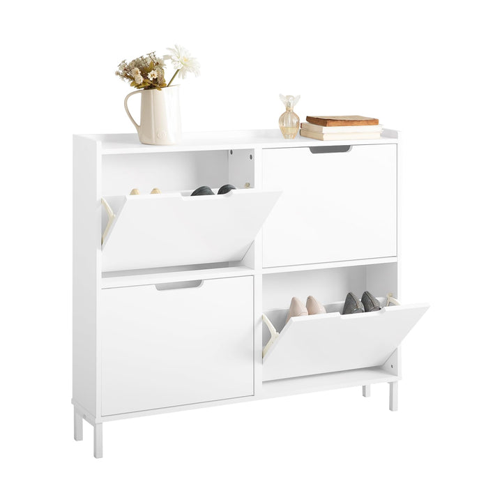 SoBuy Schuhschrank schmal mit 4 Klappen platzsparender Schuhkipper Hoch Kommode mit 4 Ablagen Schuhr