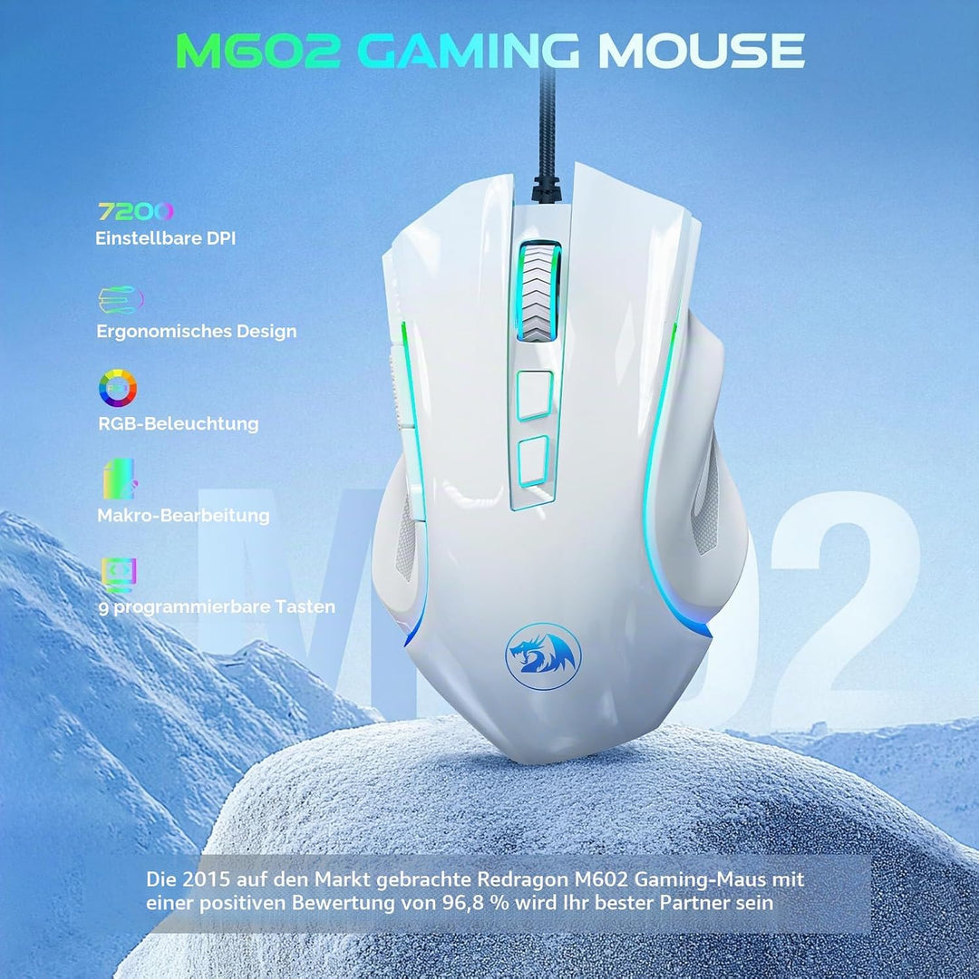 Redragon M602 Gaming Maus RGB Beleuchtet, 7200 DPI, 7 Tasten, 7 Beleuchtung Modis Programmierbar mit