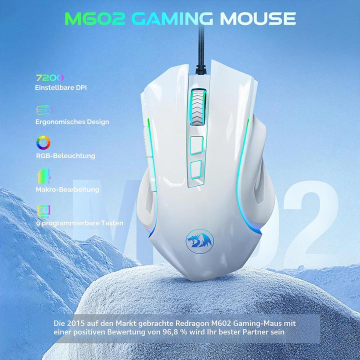 Redragon M602 Gaming Maus RGB Beleuchtet, 7200 DPI, 7 Tasten, 7 Beleuchtung Modis Programmierbar mit