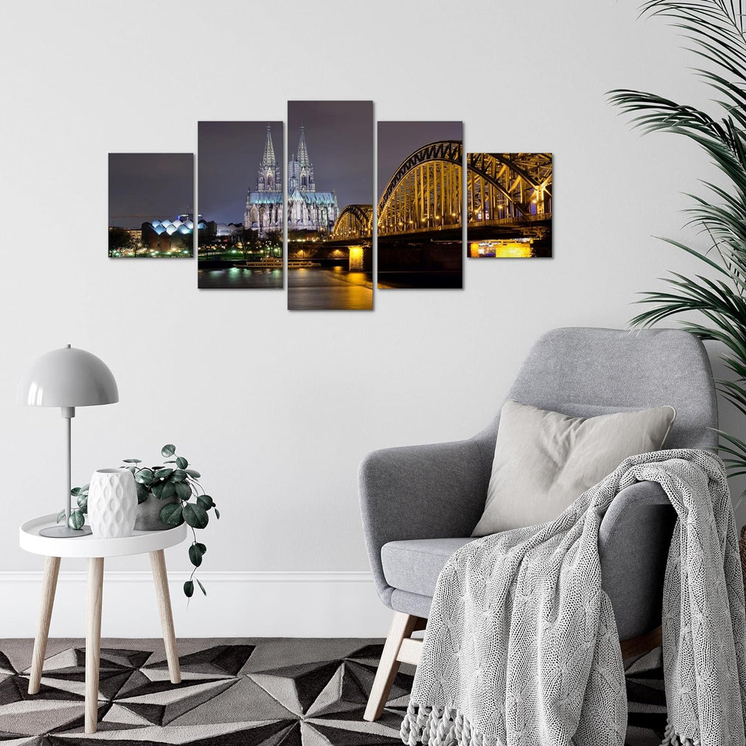 Runa Art Wandbilder Köln 5 Teilig Bild auf Vlies Leinwand Deko Wohnzimmer Schlafzimmer Stadt Skyline