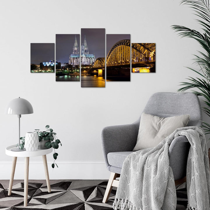 Runa Art Wandbilder Köln 5 Teilig Bild auf Vlies Leinwand Deko Wohnzimmer Schlafzimmer Stadt Skyline