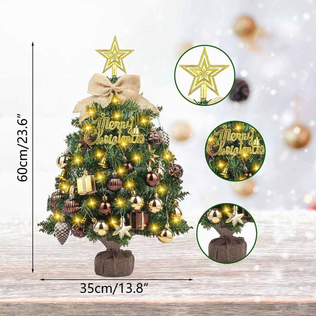 SVNVIOZ Mini 50cm Weihnachtsbaum mit Bronze Gold Weihnachtskugeln, Kleiner Weihnachtsbaum Stern Baum